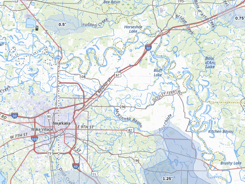 NEXRAD radar-signature map of the hail over Texarkana, AR