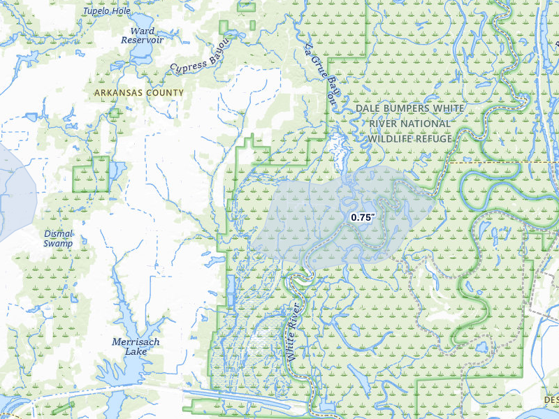 NEXRAD radar-signature map of the hail over Tichnor, AR