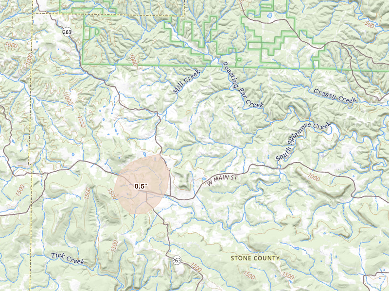 Radar-estimated hail-size map of the storm over Timbo, AR