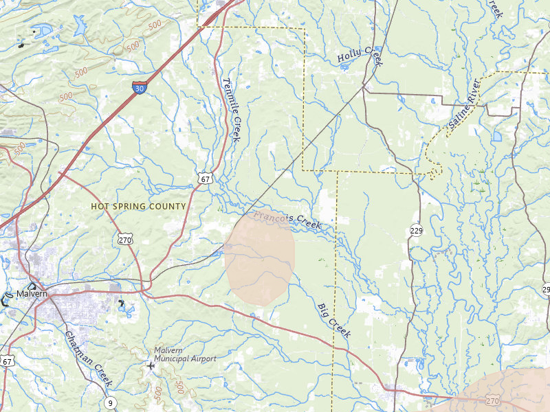 Radar-estimated hail-size map of the storm over Traskwood, AR