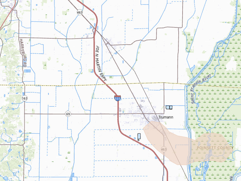 Radar-estimated hail-size map of the storm over Trumann, AR on Apr 28, 2026