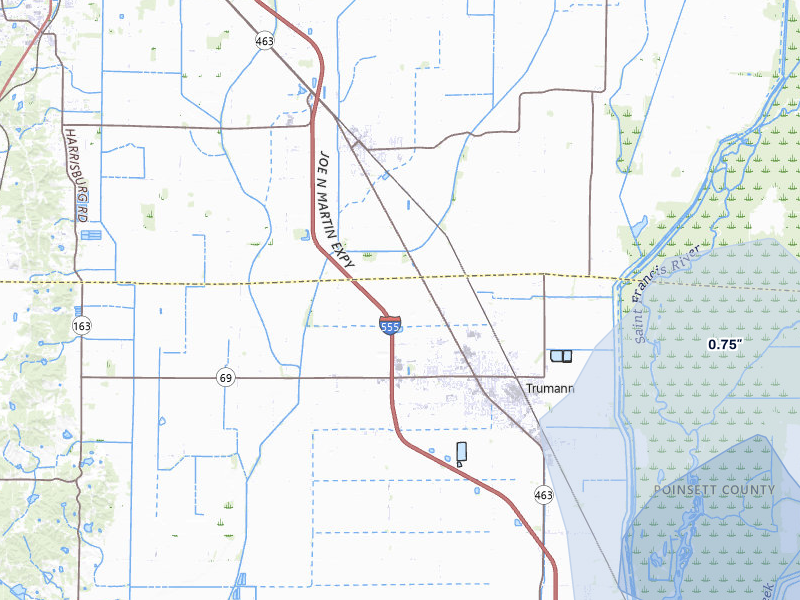 NEXRAD radar-signature map of the hail storm over Trumann, AR on Apr 28, 2026