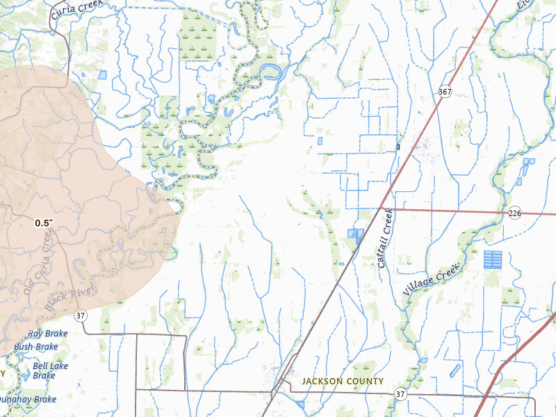 Radar-estimated hail-size map of the storm over Tuckerman, AR on Apr 27, 2026