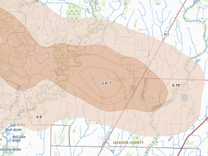 Radar-estimated hail-size map of the storm over Tuckerman, AR