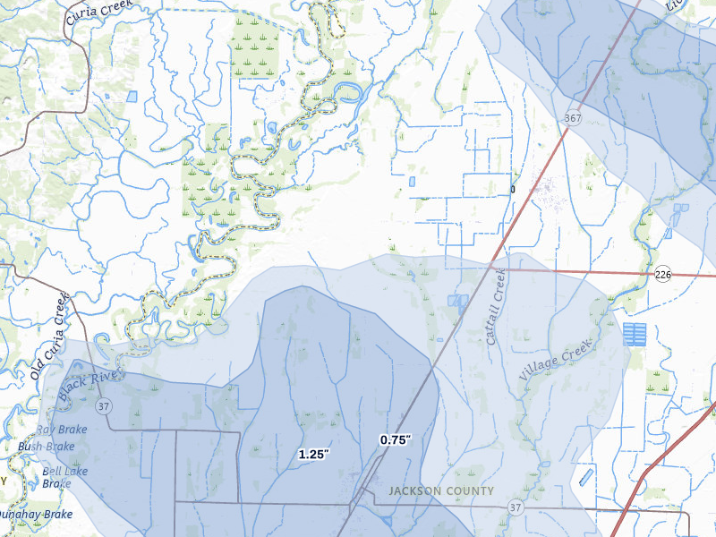 NEXRAD radar-signature map of the hail storm over Tuckerman, AR on Jul 11, 2026