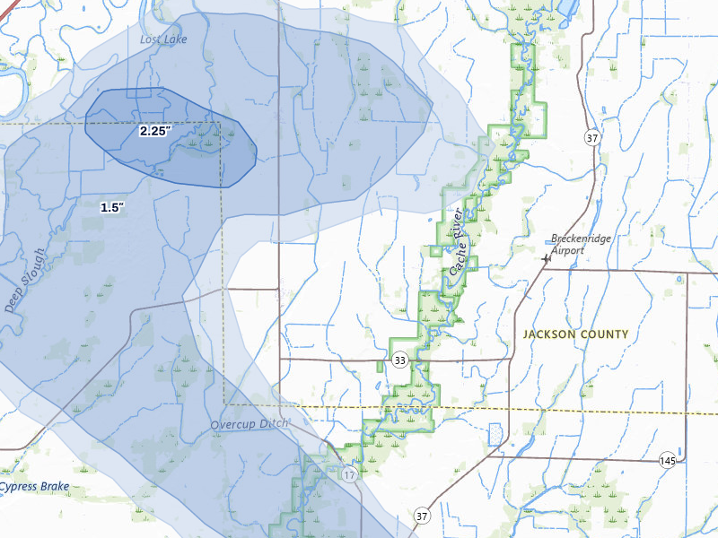NEXRAD radar-signature map of the hail storm over Tupelo, AR on Jul 11, 2026