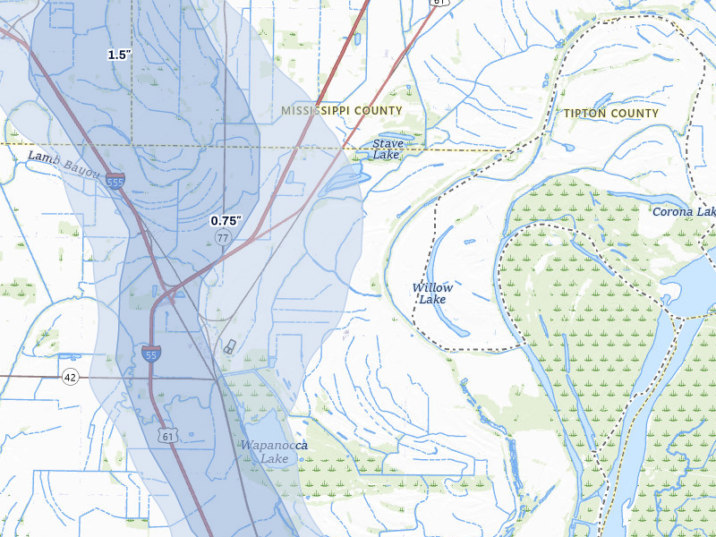 NEXRAD radar-signature map of the hail storm over Turrell, AR on Jun 1, 2026