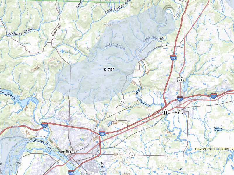 NEXRAD radar-signature map of the hail storm over Van Buren, AR on Mar 6, 2026