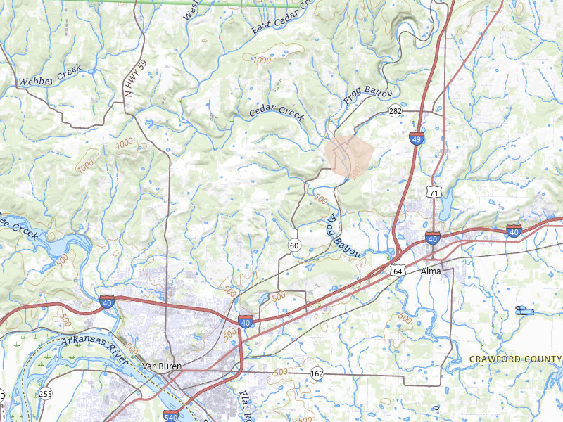 Radar-estimated hail-size map of the storm over Van Buren, AR on Aug 26, 2026