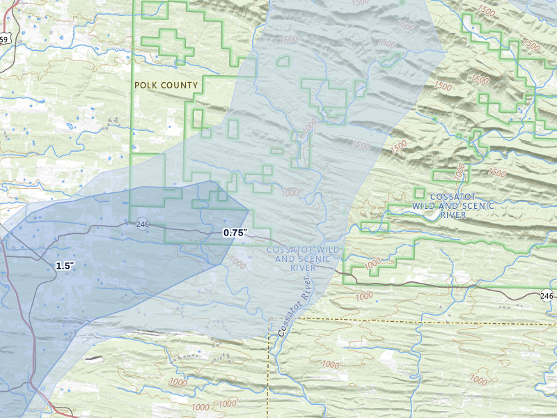 NEXRAD radar-signature map of the hail storm over Vandervoort, AR on Jun 7, 2026