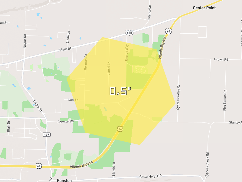 Hail map of Vilonia, AR on Jul 11, 2026, hail up to 0.5"