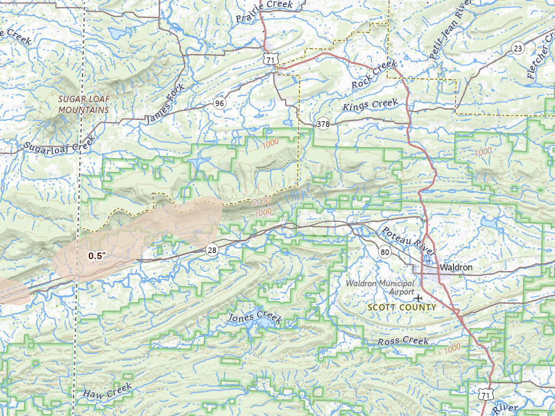Radar-estimated hail-size map of the storm over Waldron, AR