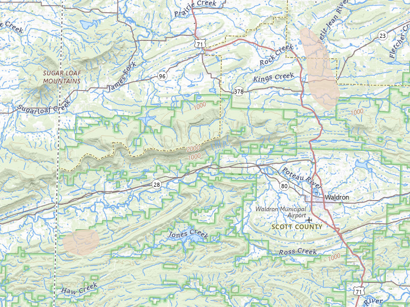 Radar-estimated hail-size map of the storm over Waldron, AR on Jun 2, 2026