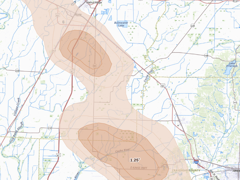 Radar-estimated hail-size map of the storm over Walnut Ridge, AR