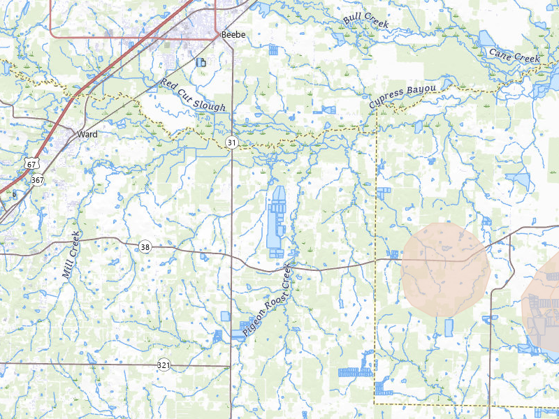 Radar-estimated hail-size map of the storm over Ward, AR on Jul 4, 2026