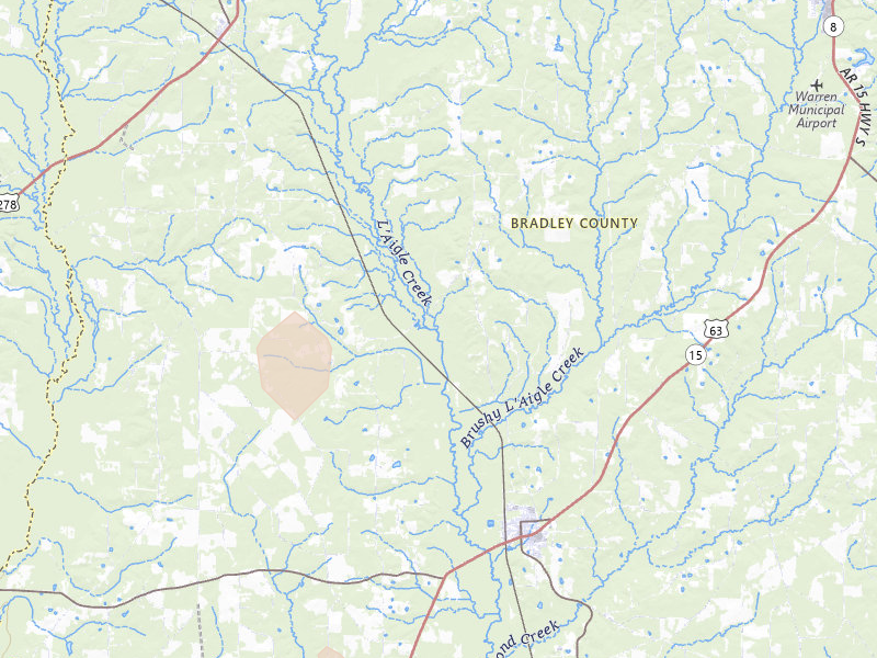 Radar-estimated hail-size map of the storm over Warren, AR on May 23, 2026