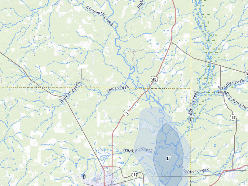 NEXRAD radar-signature map of the hail over Warren, AR