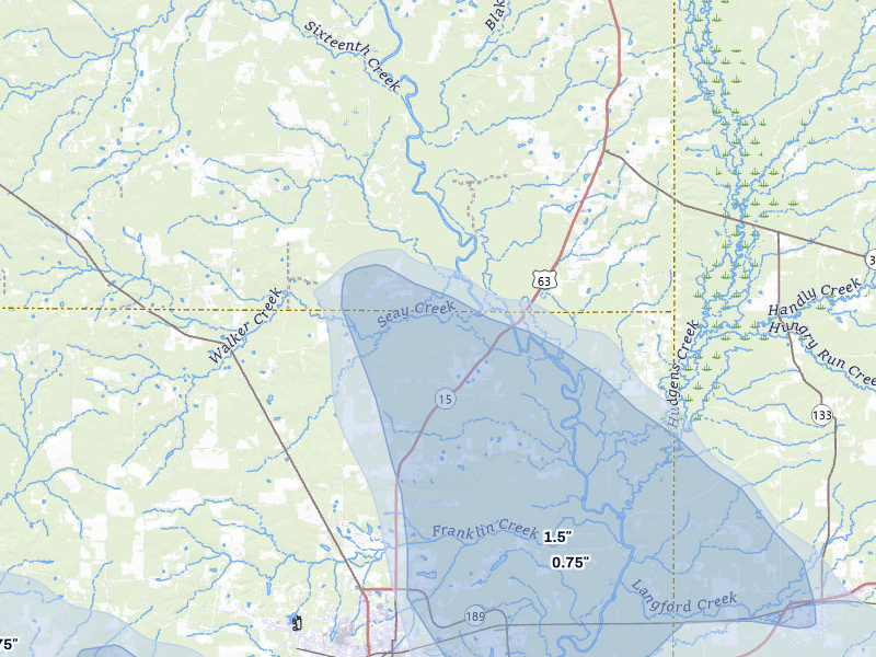 NEXRAD radar-signature map of the hail storm over Warren, AR on Jul 8, 2026