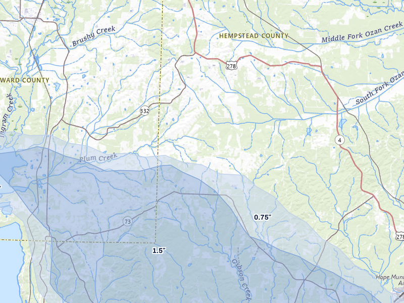 NEXRAD radar-signature map of the hail over Washington, AR