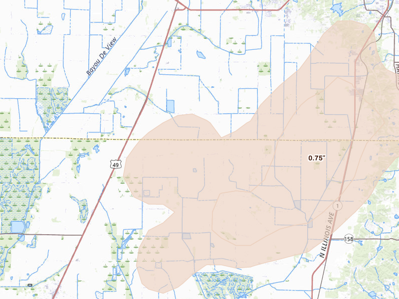 Radar-estimated hail-size map of the storm over Weiner, AR
