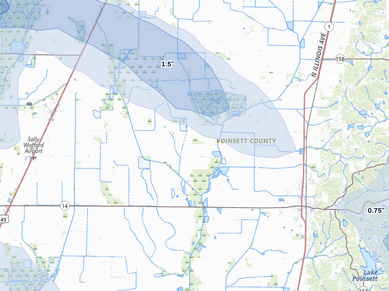 NEXRAD radar-signature map of the hail storm over Weiner, AR on Aug 22, 2026