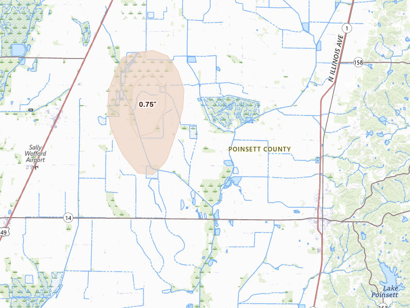 Radar-estimated hail-size map of the storm over Weiner, AR