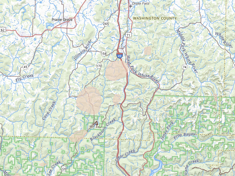 Radar-estimated hail-size map of the storm over West Fork, AR on Mar 6, 2026