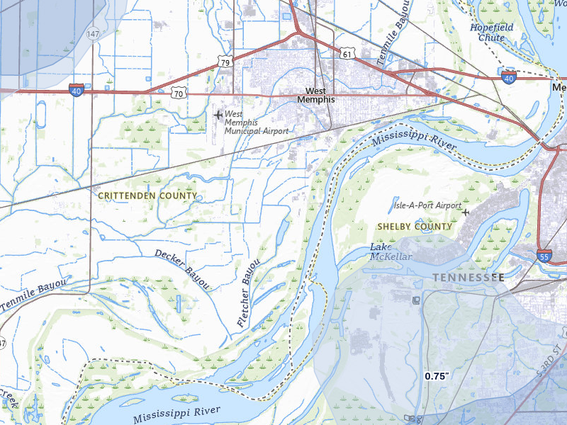 NEXRAD radar-signature map of the hail storm over West Memphis, AR on Apr 28, 2026