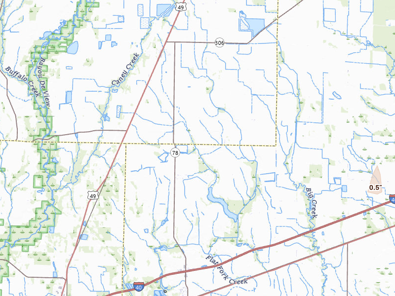 Radar-estimated hail-size map of the storm over Wheatley, AR on May 6, 2026