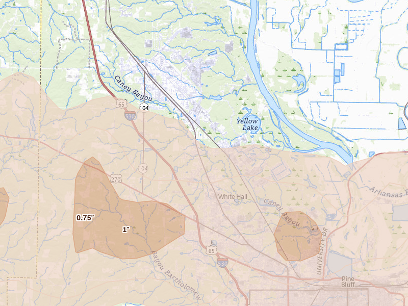 Radar-estimated hail-size map of the storm over White Hall, AR