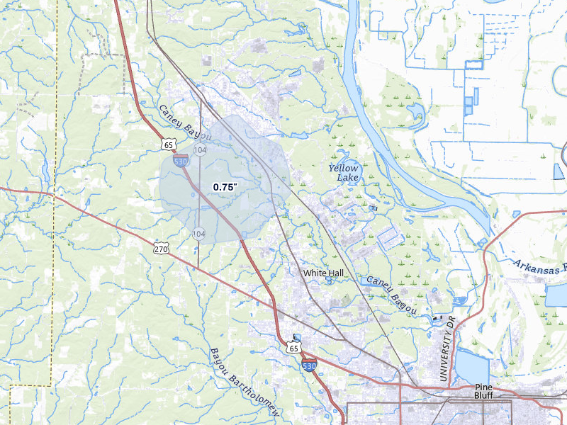 NEXRAD radar-signature map of the hail storm over White Hall, AR on Jul 11, 2026