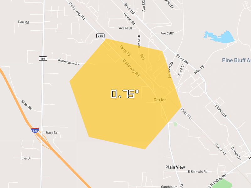 Hail map of White Hall, AR on Jul 12, 2026, hail up to 0.75"