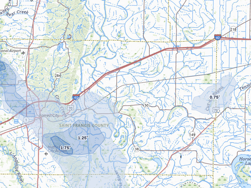 NEXRAD radar-signature map of the hail storm over Widener, AR on Jul 11, 2026
