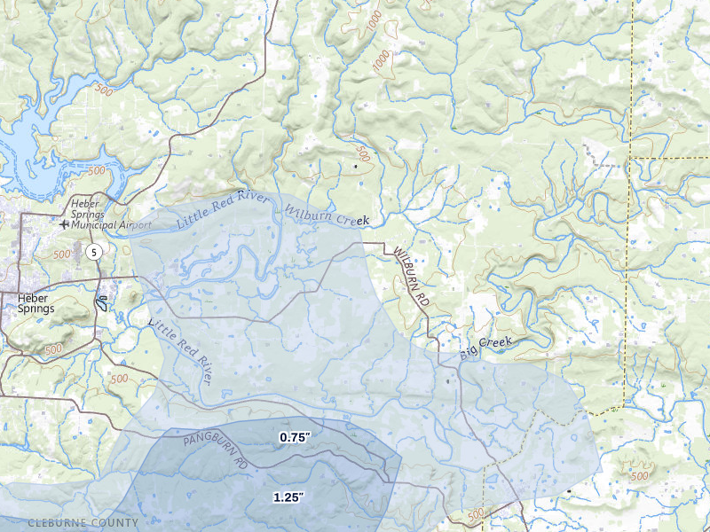 NEXRAD radar-signature map of the hail storm over Wilburn, AR on Apr 28, 2026
