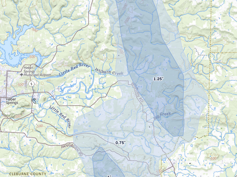 NEXRAD radar-signature map of the hail storm over Wilburn, AR on Jun 1, 2026
