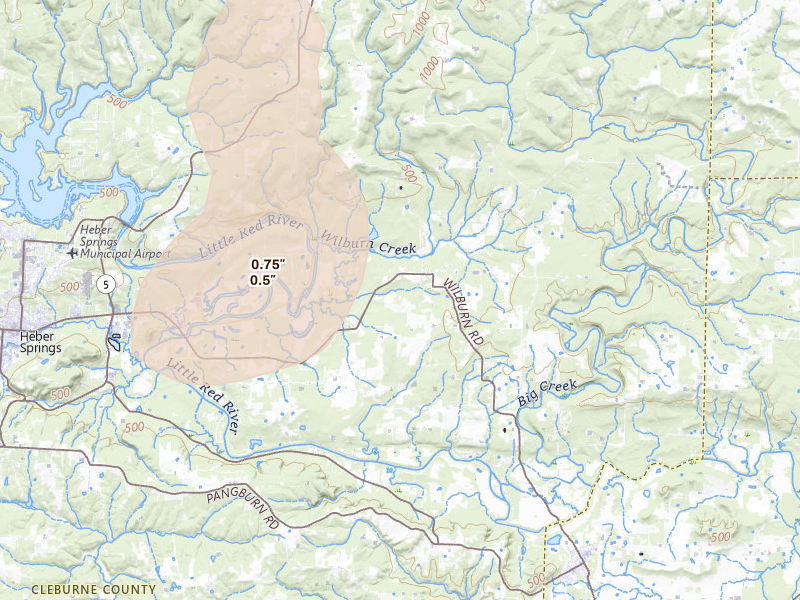Radar-estimated hail-size map of the storm over Wilburn, AR