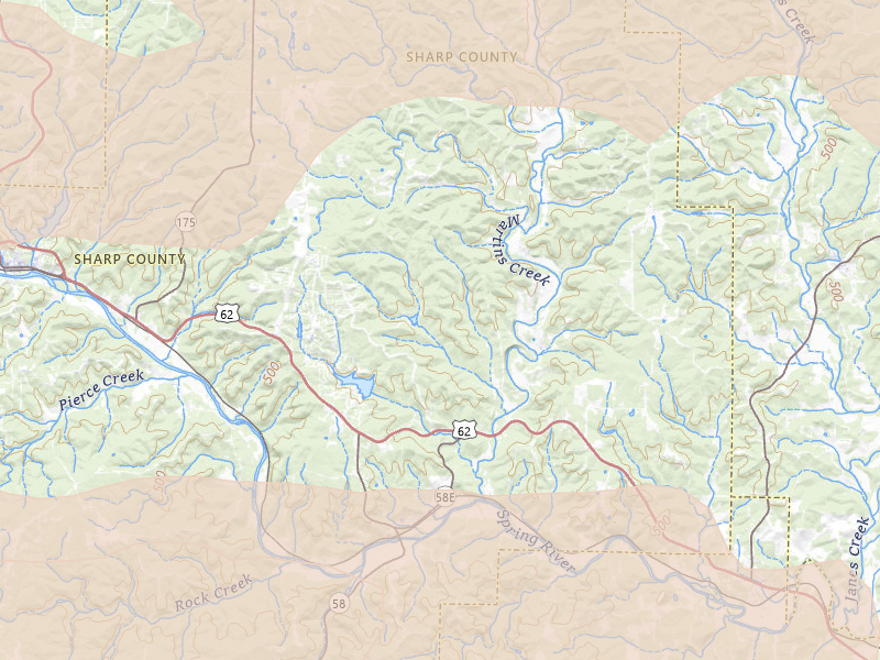 Radar-estimated hail-size map of the storm over Williford, AR on Apr 27, 2026