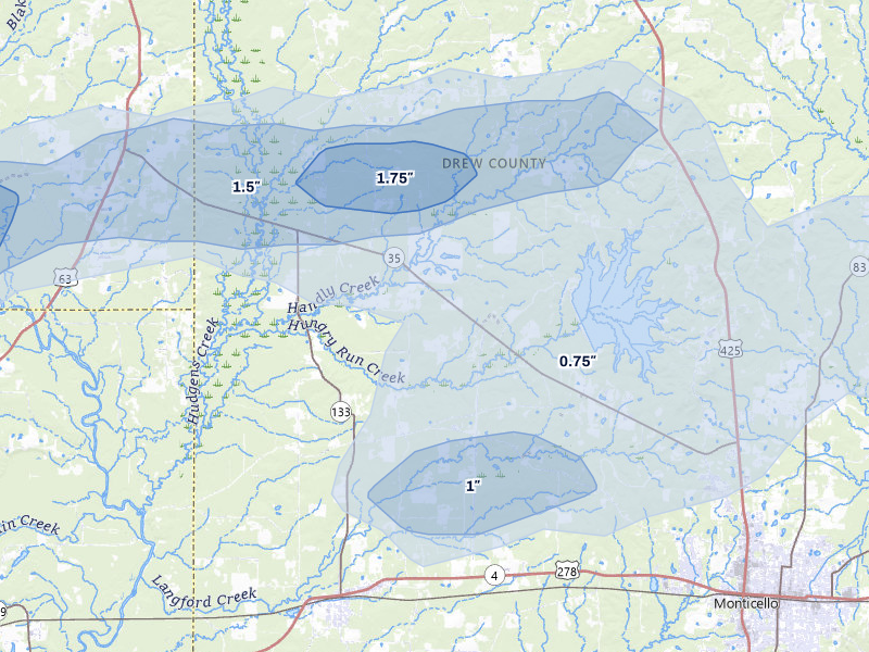 NEXRAD radar-signature map of the hail over Wilmar, AR
