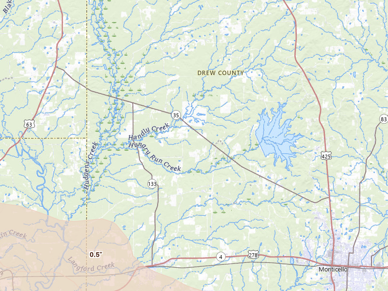 Radar-estimated hail-size map of the storm over Wilmar, AR on Apr 28, 2026