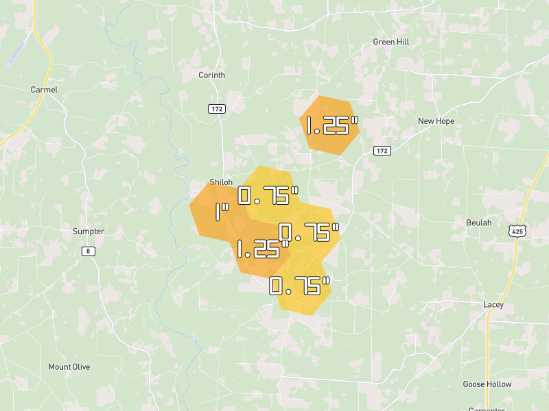 Hail map of Wilmar, AR on Jul 4, 2026, hail up to 1.25"