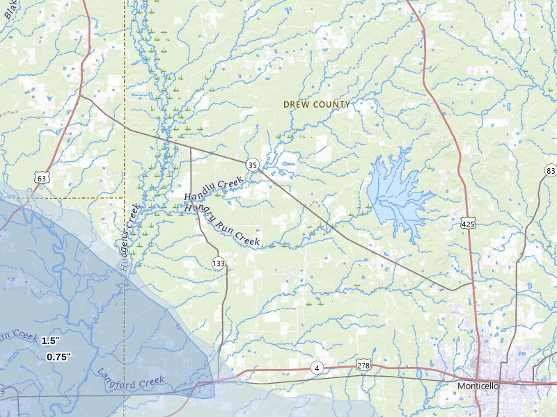 NEXRAD radar-signature map of the hail storm over Wilmar, AR on Jul 8, 2026