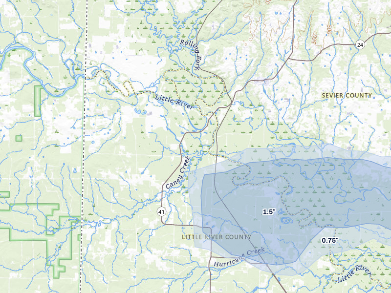 NEXRAD radar-signature map of the hail over Winthrop, AR