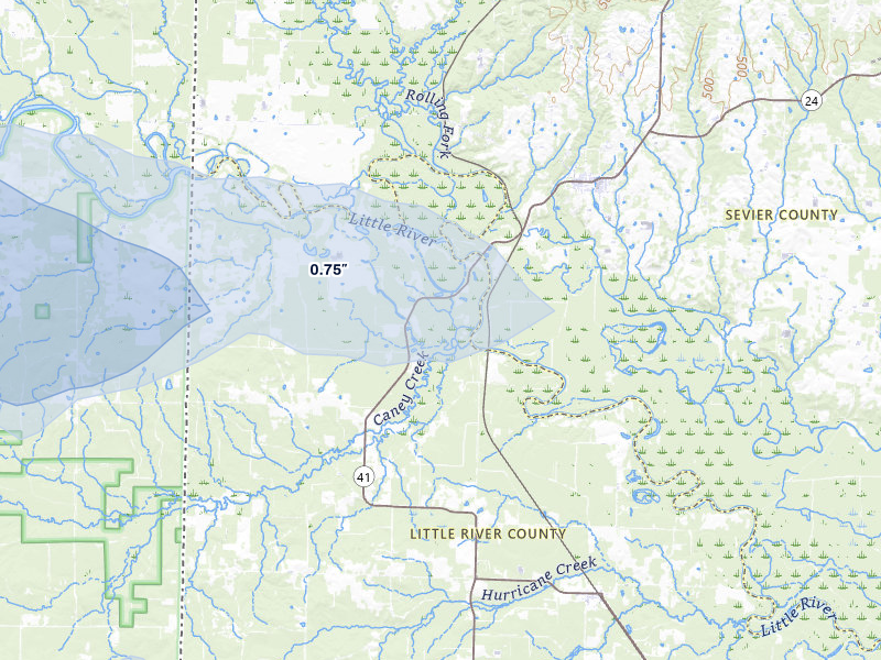 NEXRAD radar-signature map of the hail over Winthrop, AR