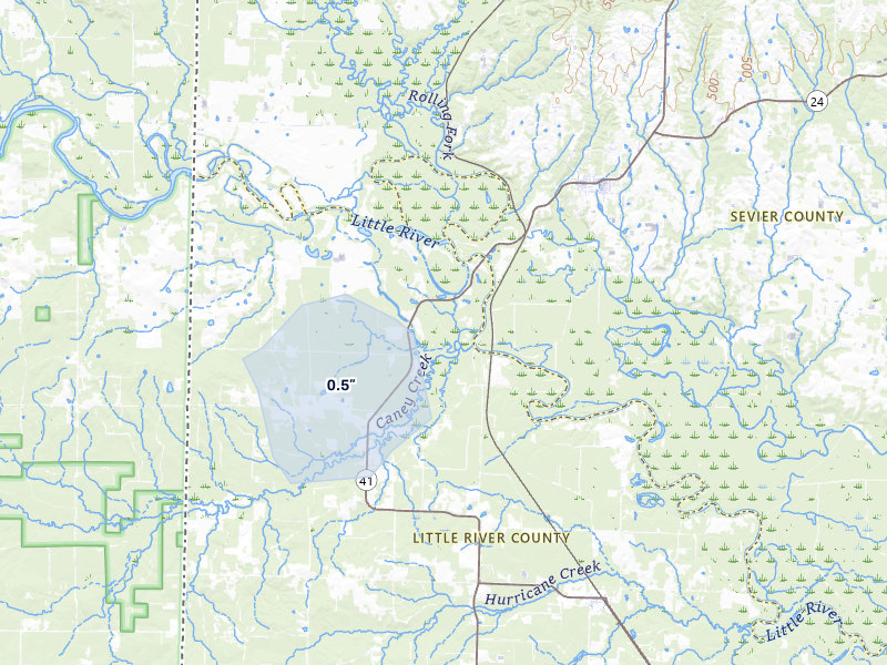 NEXRAD radar-signature map of the hail over Winthrop, AR