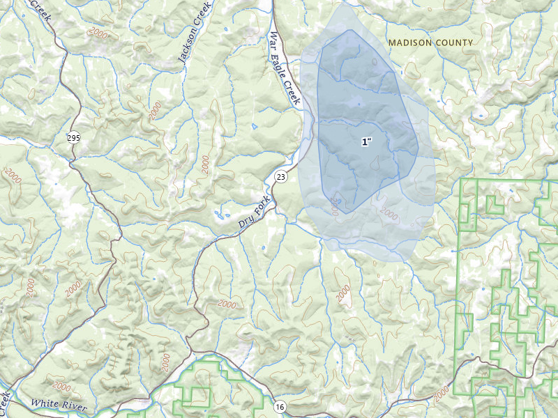 NEXRAD radar-signature map of the hail storm over Witter, AR on Jun 1, 2026