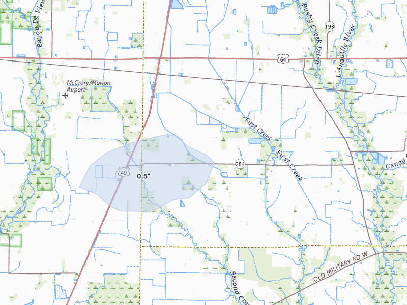 NEXRAD radar-signature map of the hail over Wynne, AR