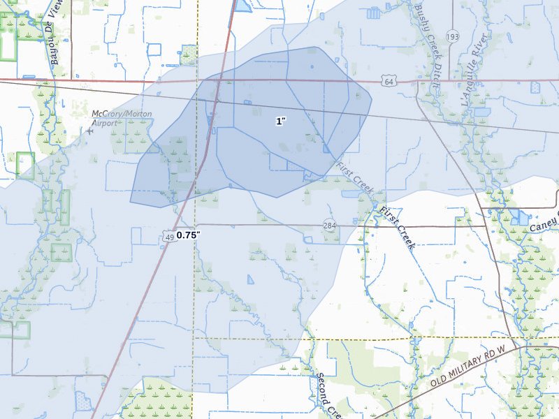 NEXRAD radar-signature map of the hail storm over Wynne, AR on Apr 28, 2026