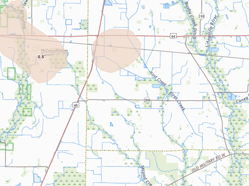 Radar-estimated hail-size map of the storm over Wynne, AR