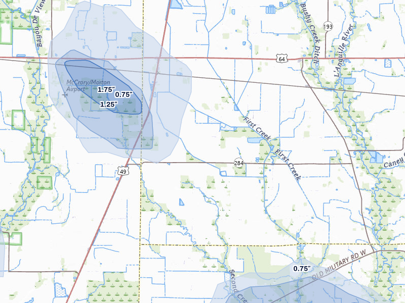 NEXRAD radar-signature map of the hail storm over Wynne, AR on Jul 11, 2026