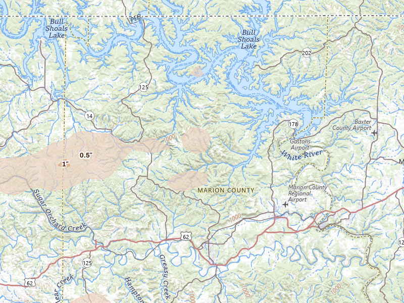 Radar-estimated hail-size map of the storm over Yellville, AR